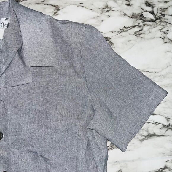 Pride & Joy | Vintage Button Down Blouse Short Sleeve | Grey | Women | 10P - Picture 3 of 7